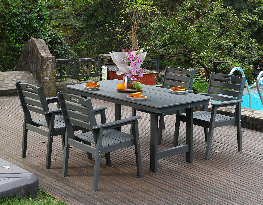 グレー HDPE 水平背もたれ付きアウトドア ダイニング 4 点セット