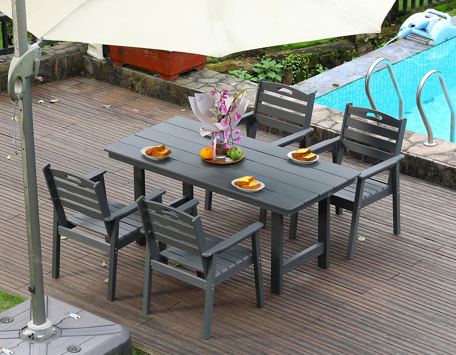 グレー HDPE 水平背もたれ付きアウトドア ダイニング 4 点セット